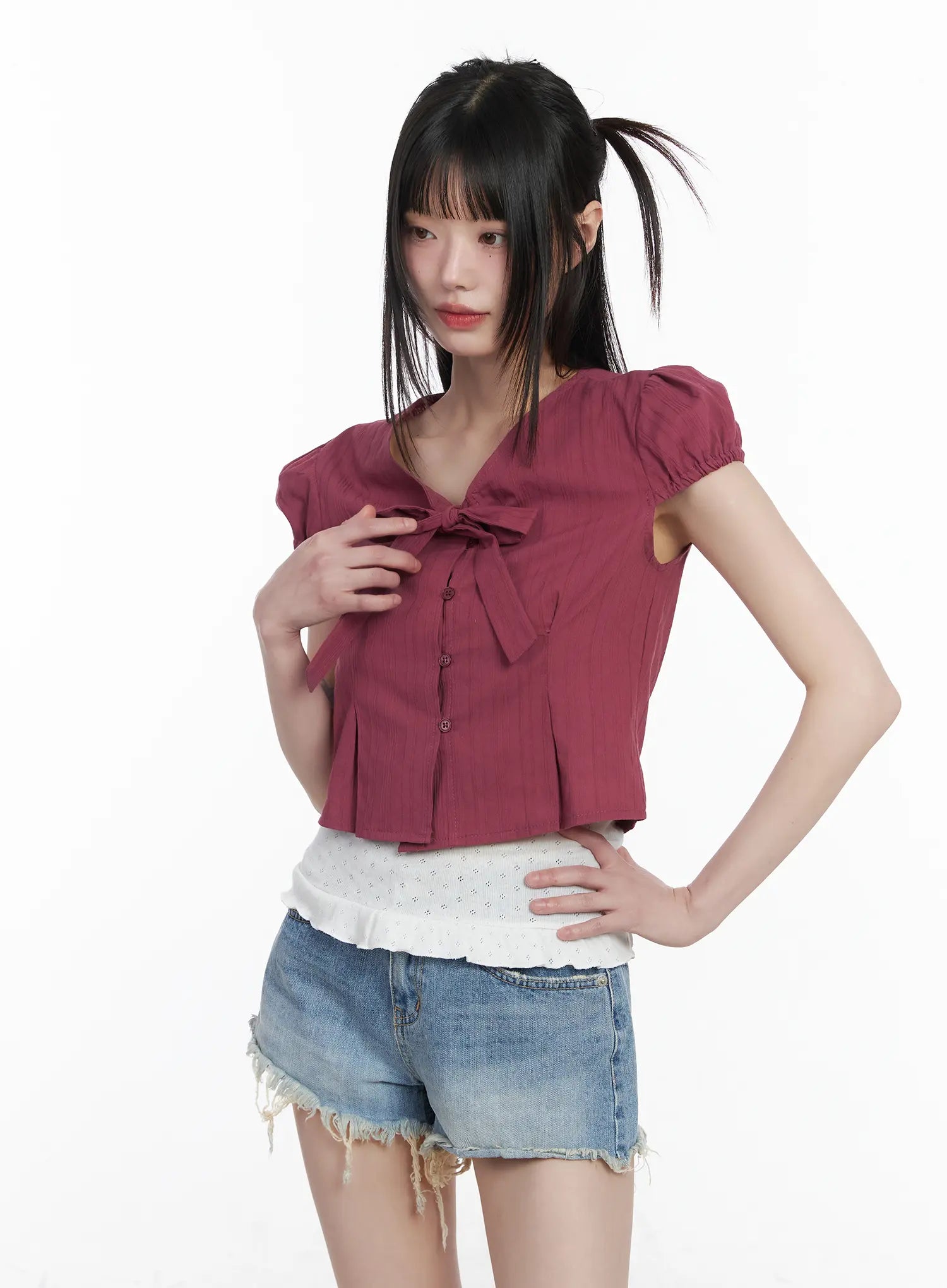 chic-puff-sleeve-ribbon-tie-blouse-cm525