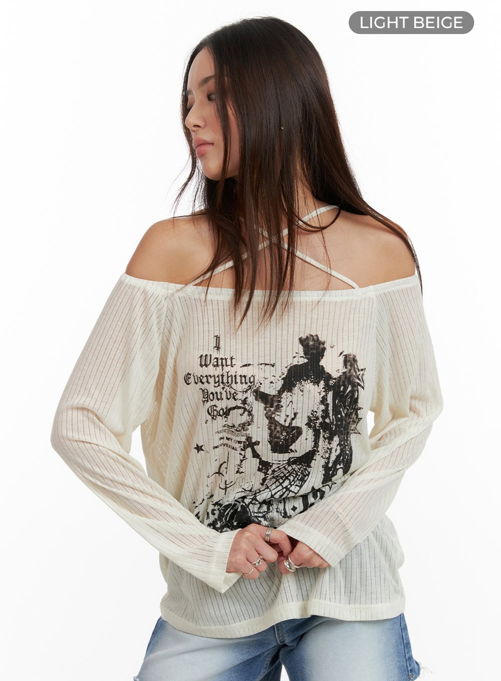 X-Strap Graphic Sheer Top CA430 - Korean Women's Fashion | LEWKIN