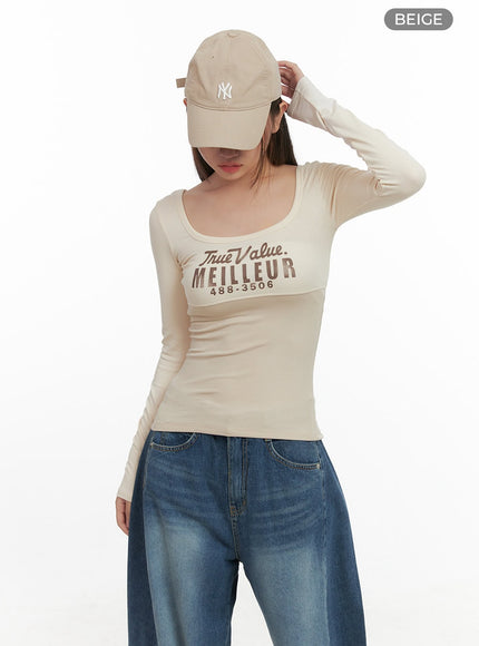 mixed-color-u-neck-letter-print-slim-tee-co404