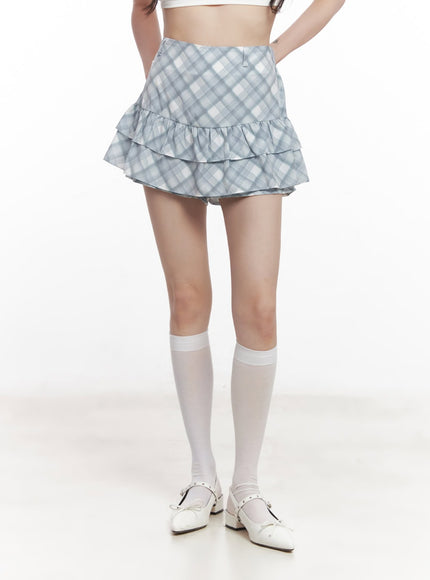 frill-plaid-print-mini-skirt-cy521