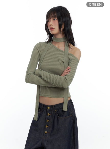 one-shoulder-slim-fit-ribbed-scarf-top-cs420