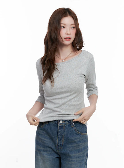 casual-boat-neck-3-4-sleeve-top-cg520 / Gray