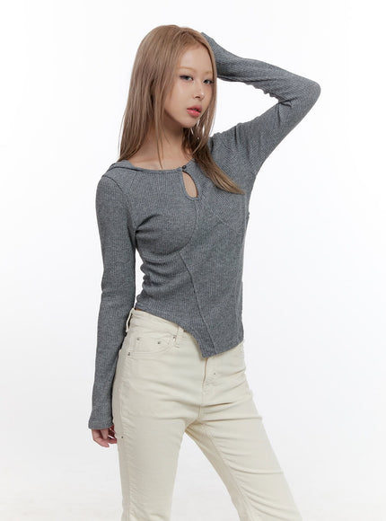 cut-out-slim-fit-hoodie-cn425 / Gray