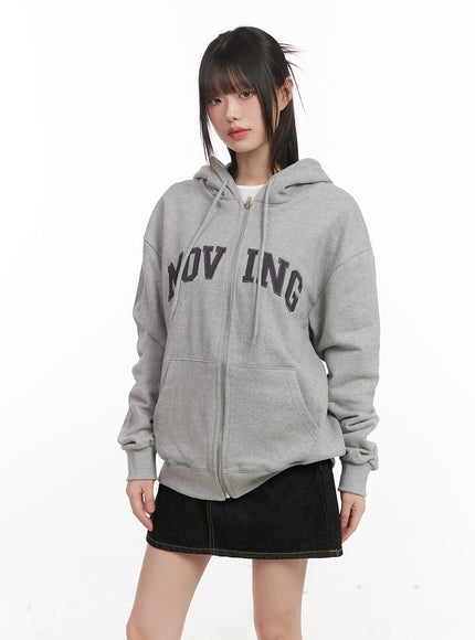 embroidered-zip-up-hooded-jacket-cj524 / Gray