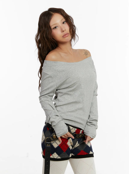 basic-off-shoulder-long-sleeve-top-cd512 / Gray