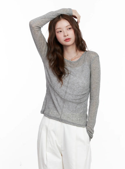 chic-mesh-long-sleeve-top-cg520 / Gray