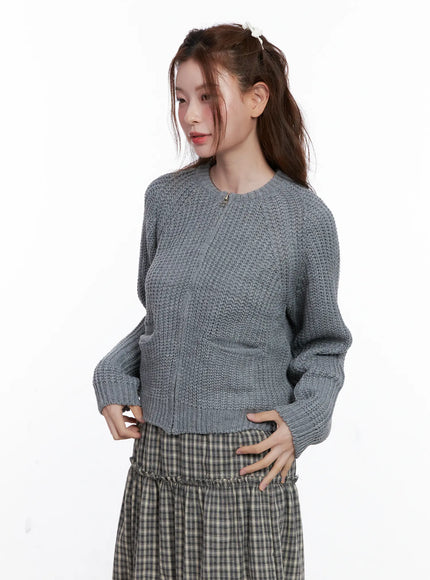 waffle-knit-zip-up-cardigan-cg520 / Gray