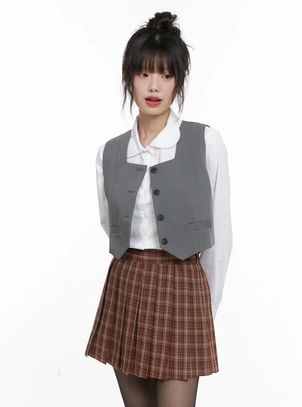 square-neck-button-crop-vest-cg519 / Gray