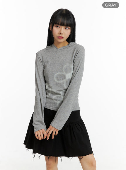 slim-fit-flower-graphic-hoodie-cm407 / Gray