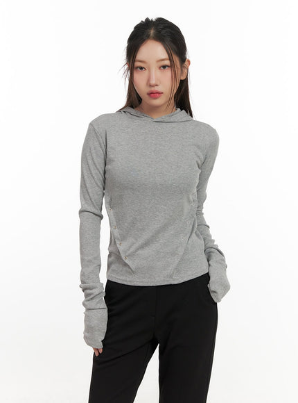 buttoned-slim-fit-hooded-top-cn426 / Gray