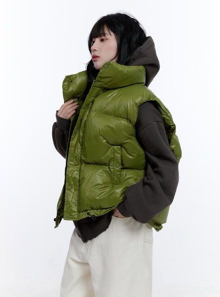 oversized-chic-zip-up-puffer-vest-cd419 / Green