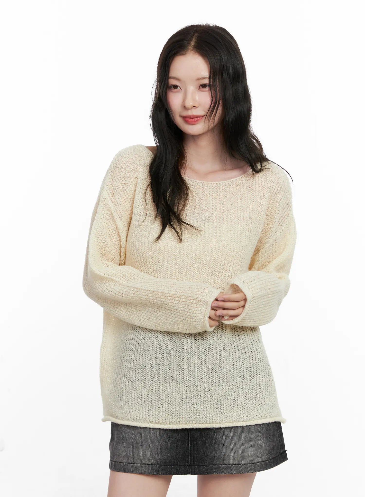 oversized-boat-neck-knit-sweater-cn504 / Light beige