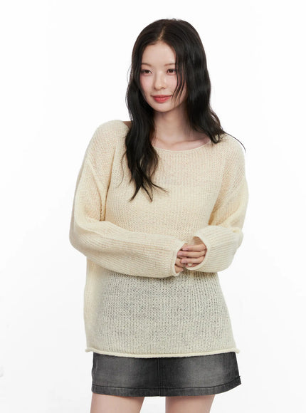 oversized-boat-neck-knit-sweater-cn504 / Light beige