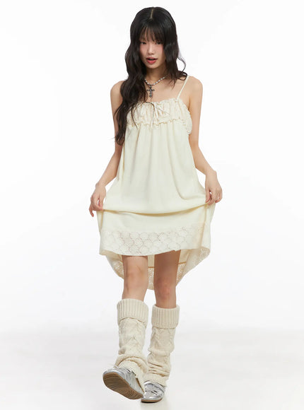 lace-ribbon-mini-dress-cd531 / Light beige