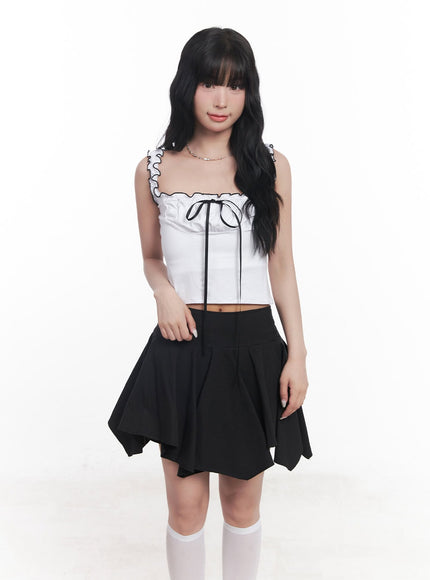 shirred-ribbon-crop-tank-top-cy527 / White