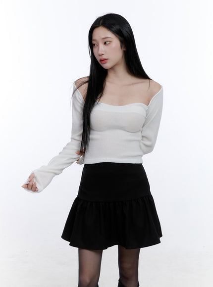 sweetheart-neck-long-sleeve-top-cd419 / Light beige