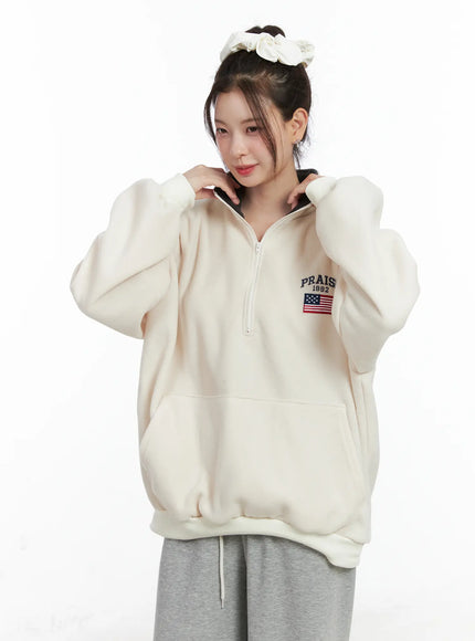 oversized-quarter-zip-fleece-pullover-cn518 / Light beige