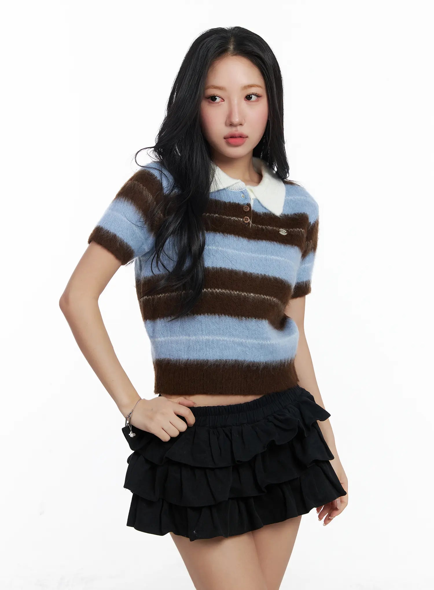 soft-striped-polo-top-cj514 / Light blue