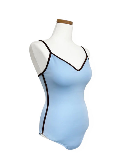 v-neck-contrast-trim-one-piece-swimsuit-iy514 / Light blue