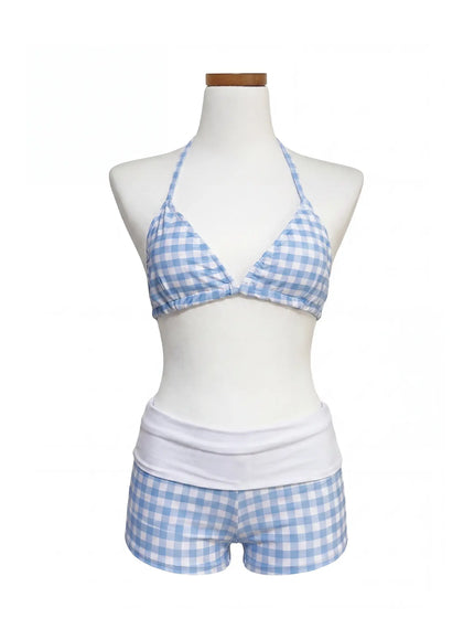 gingham-foldover-short-bikini-set-iy514 / Light blue