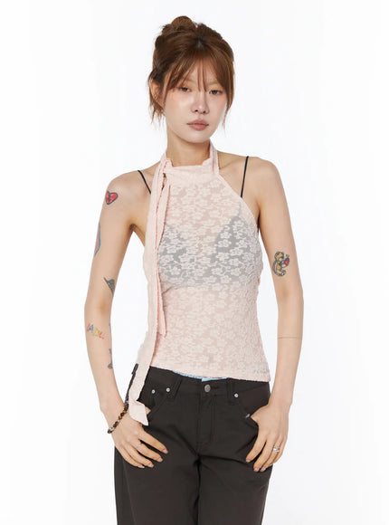 sheer-floral-halter-top-cy528 / Light pink