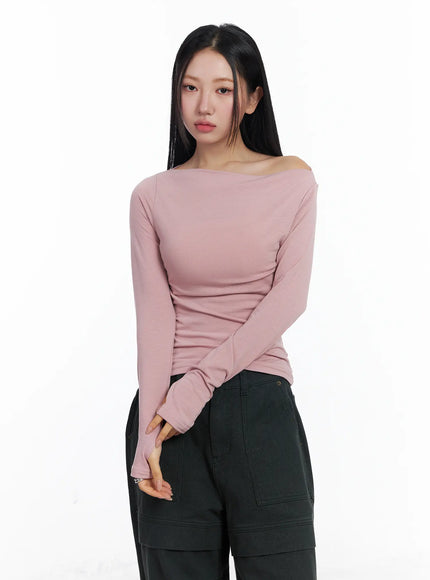 fleeced-boatneck-long-sleeve-top-cj514 / Pink
