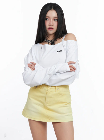 asymmetrical-off-shoulder-crop-top-cs525 / White