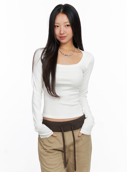 slim-fit-basic-long-sleeve-top-co515 / White