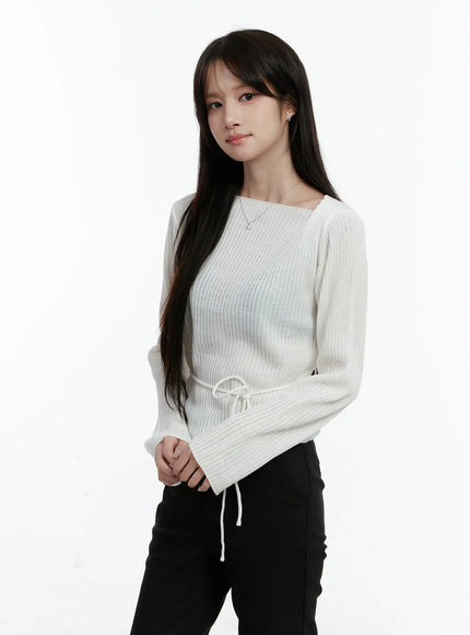 asymmetrical-boat-neck-knit-top-cd523 / White