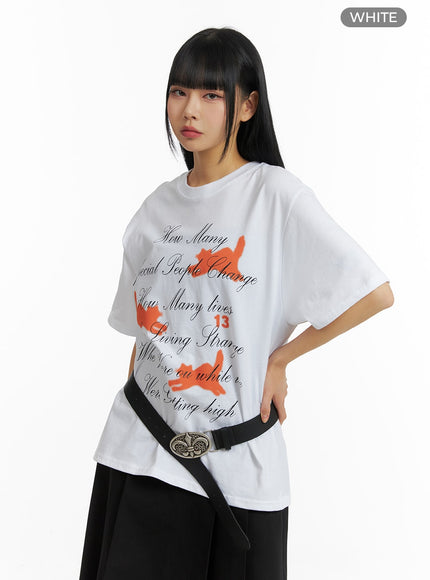 oversized-graphic-lettering-tee-cm406 / White