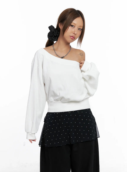 off-shoulder-boat-neck-sweatshirt-cs524 / White