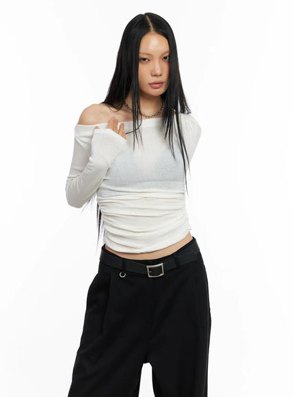 off-shoulder-shirred-knit-top-co529 / White