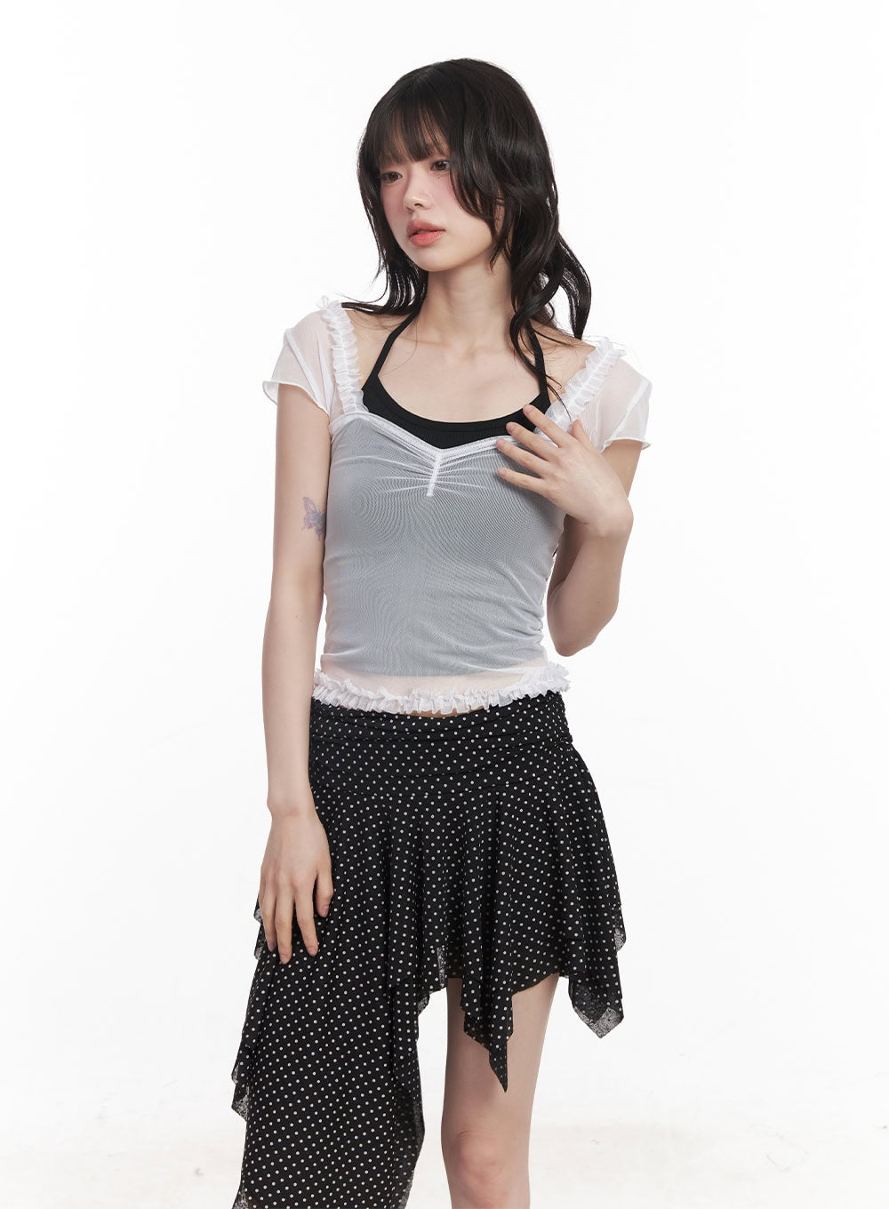puff-sleeve-sheer-top-cy520 / White