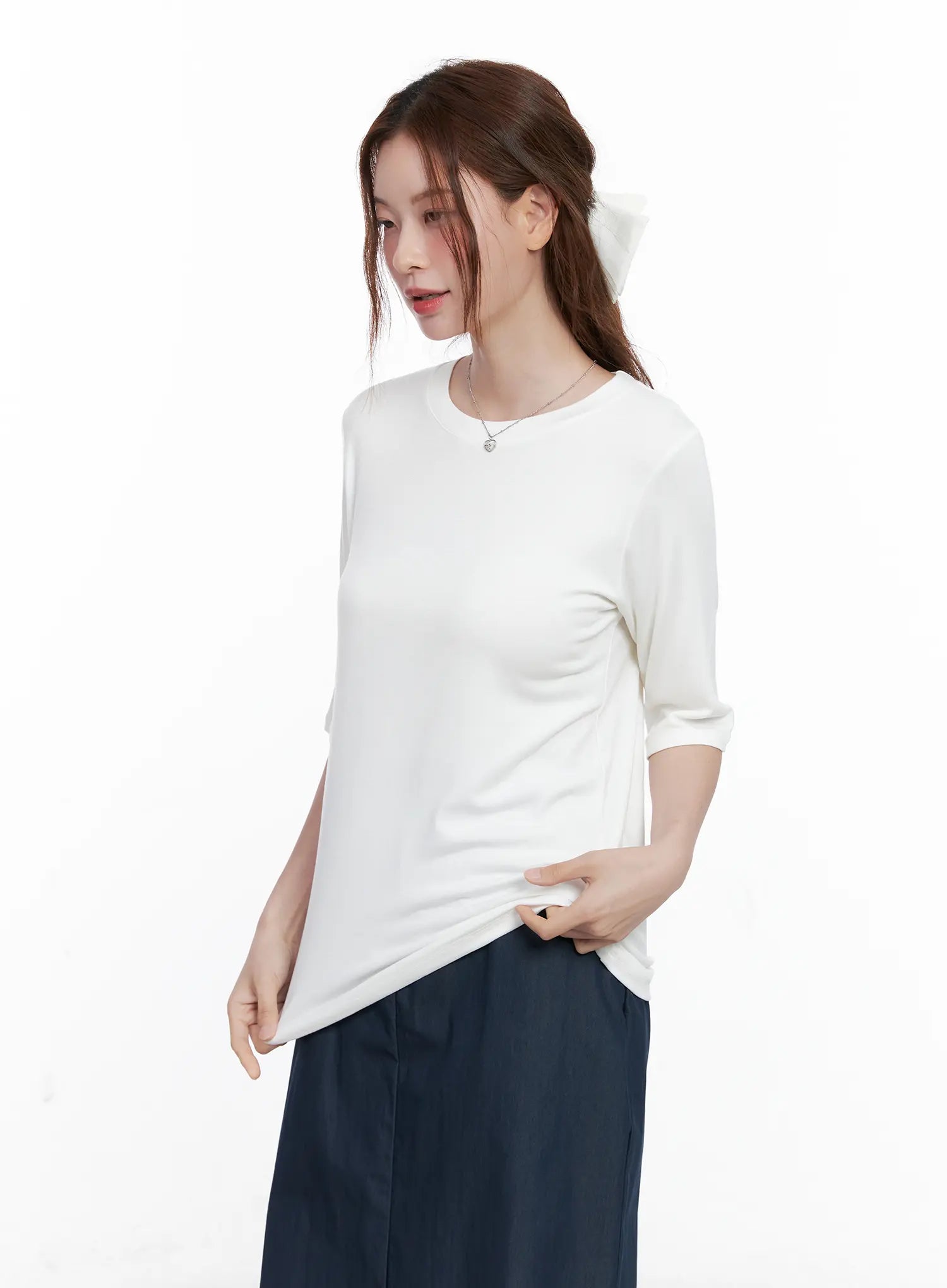 essential-round-neck-mid-sleeve-shirt-cg521 / White