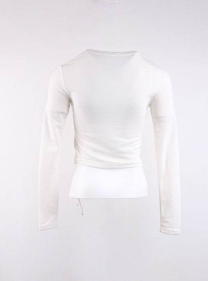 drawstring-long-sleeve-round-neck-tee-cj419