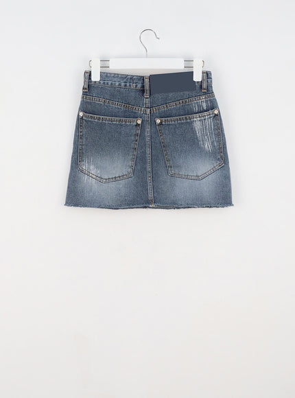 Mid-Wash Denim Mini Skirt CA328