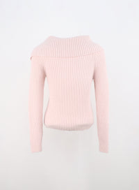 Asymmetrical Button Open Collar Knit Sweater ON313