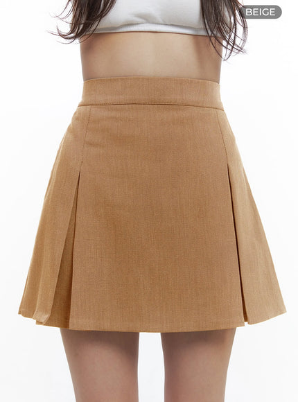 sleek-pleated-solid-skirt-os416 / Beige