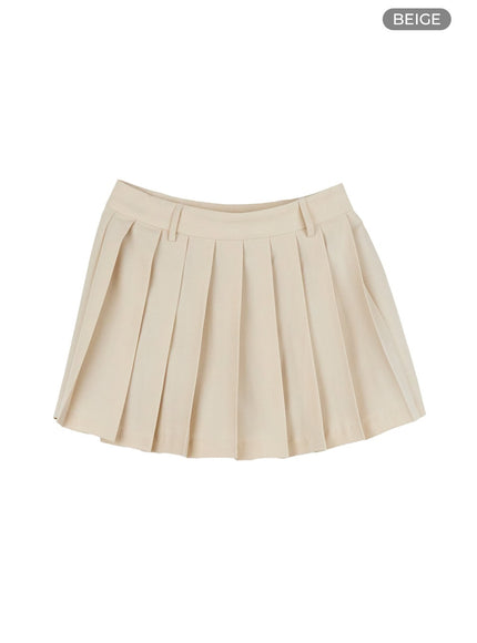 summer-pleated-mini-skirt-cu414 / Beige