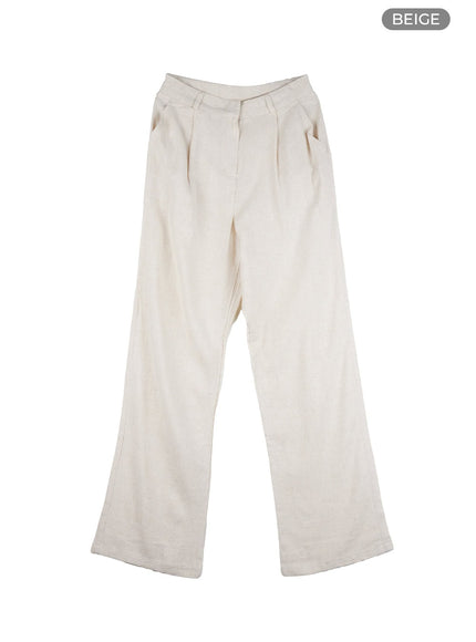 pintuck-wide-fit-linen-pants-ol424 / Beige