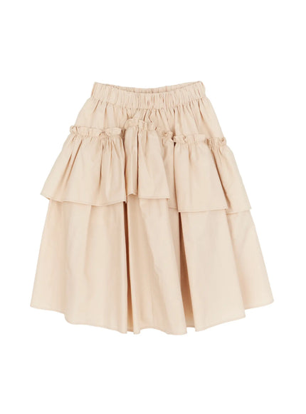 ruffled-tiered-midi-skirt-ca503 / Beige