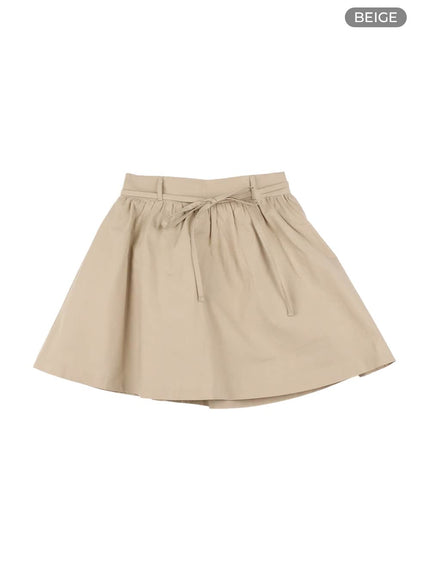 semi-shirred-cotton-mini-skirt-om420 / Beige