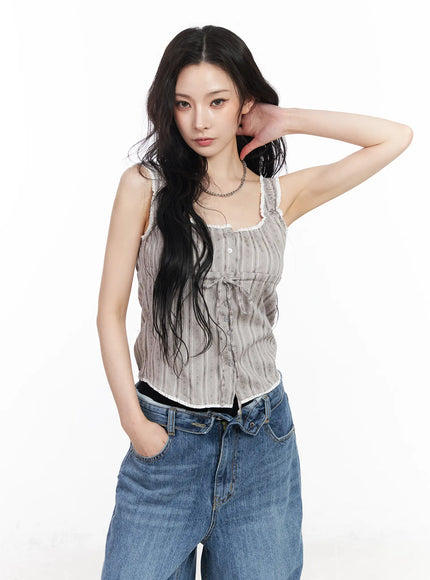 frill-string-crop-tank-top-cm519 / Beige