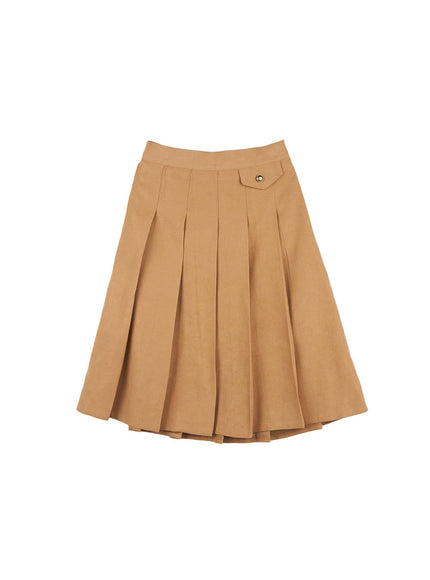 solid-print-pleated-midi-skirt-cd410 / Beige