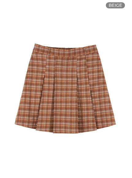 pleated-check-mini-skirt-os423 / Beige