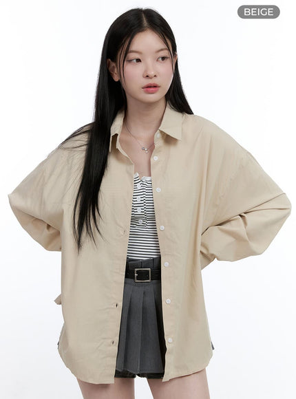 oversized-cotton-collared-shirt-oo429 / Beige