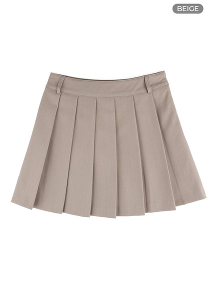 solid-pleated-skirt-om408 / Beige