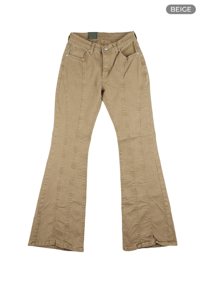 stitched-bootcut-cotton-pants-ca416 / Beige