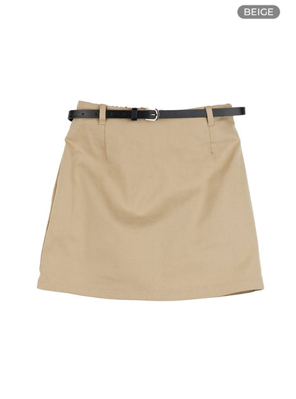 solid-chic-skirt-with-belt-set-og419 / Beige