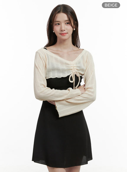 sleek-shirred-sleeve-blouse-os416 / Beige